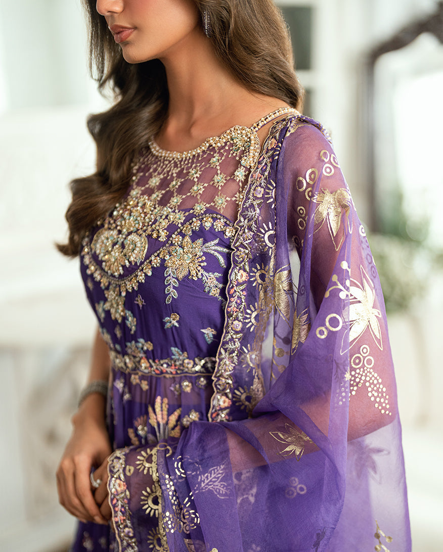 Mushq Sham Shandaar Embroidered Chiffon Unstitched 3Pc Suit - Tara Taal