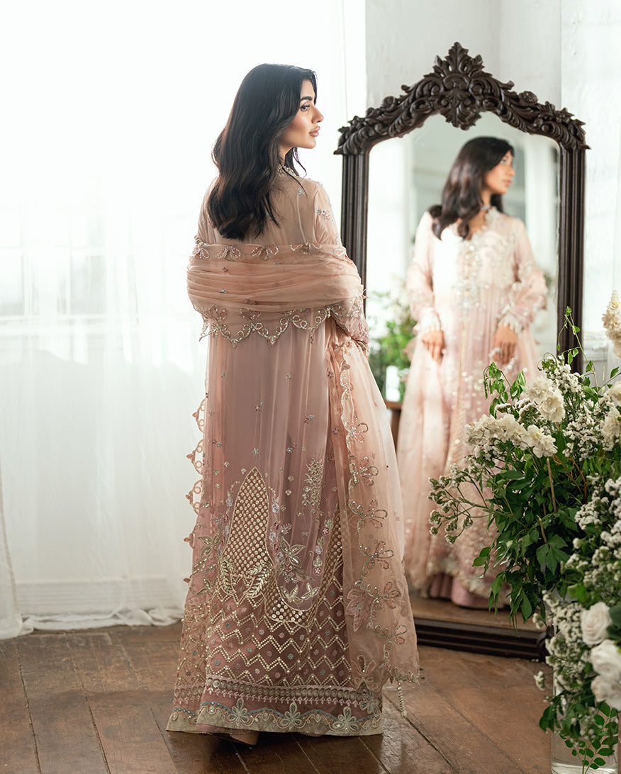 Mushq Sham Shandaar Embroidered Chiffon Unstitched 3Pc Suit - Shehnai