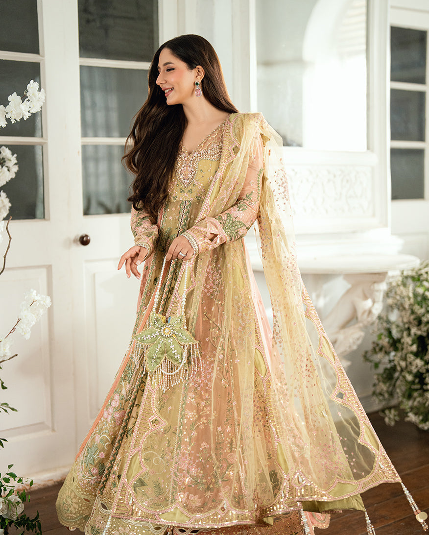 Mushq Sham Shandaar Embroidered Chiffon Unstitched 3Pc Suit - Sur Sunehri