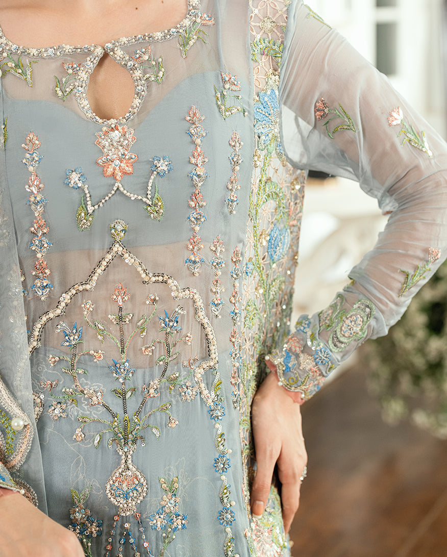 Mushq Sham Shandaar Embroidered Chiffon Unstitched 3Pc Suit - Jashn e Jahanara