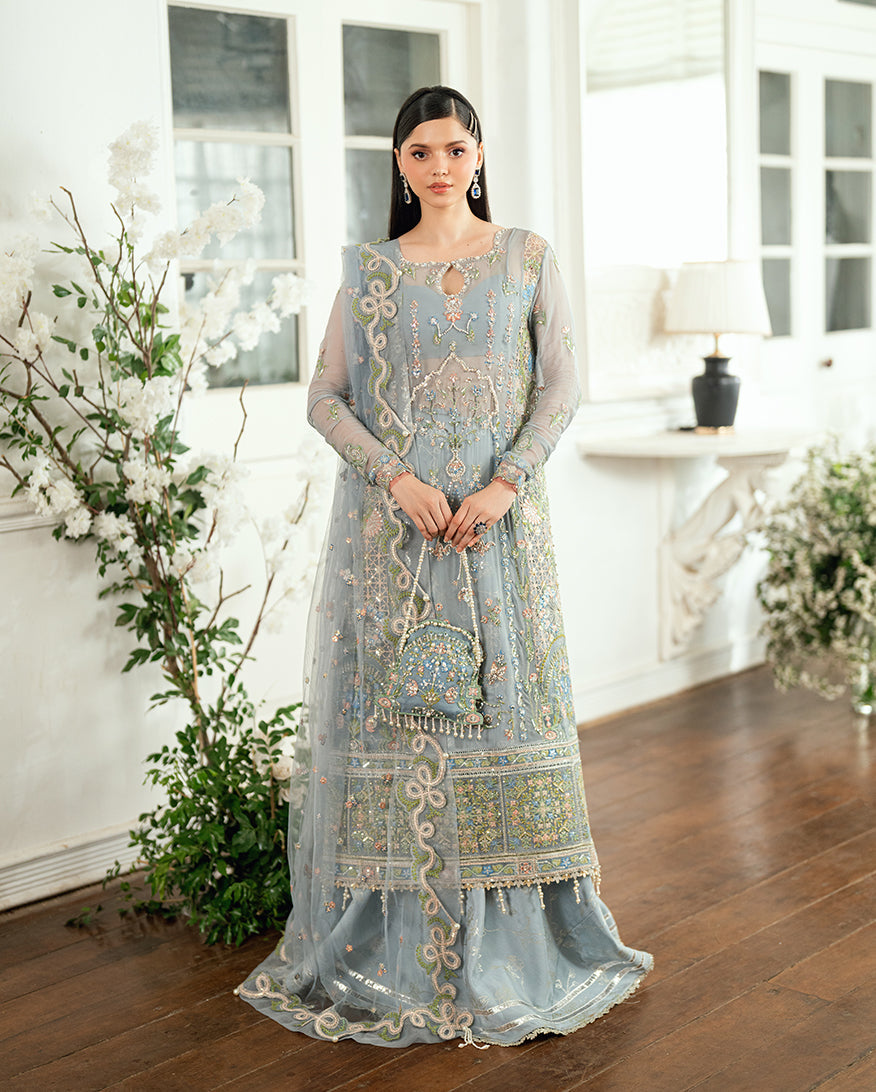Mushq Sham Shandaar Embroidered Chiffon Unstitched 3Pc Suit - Jashn e Jahanara