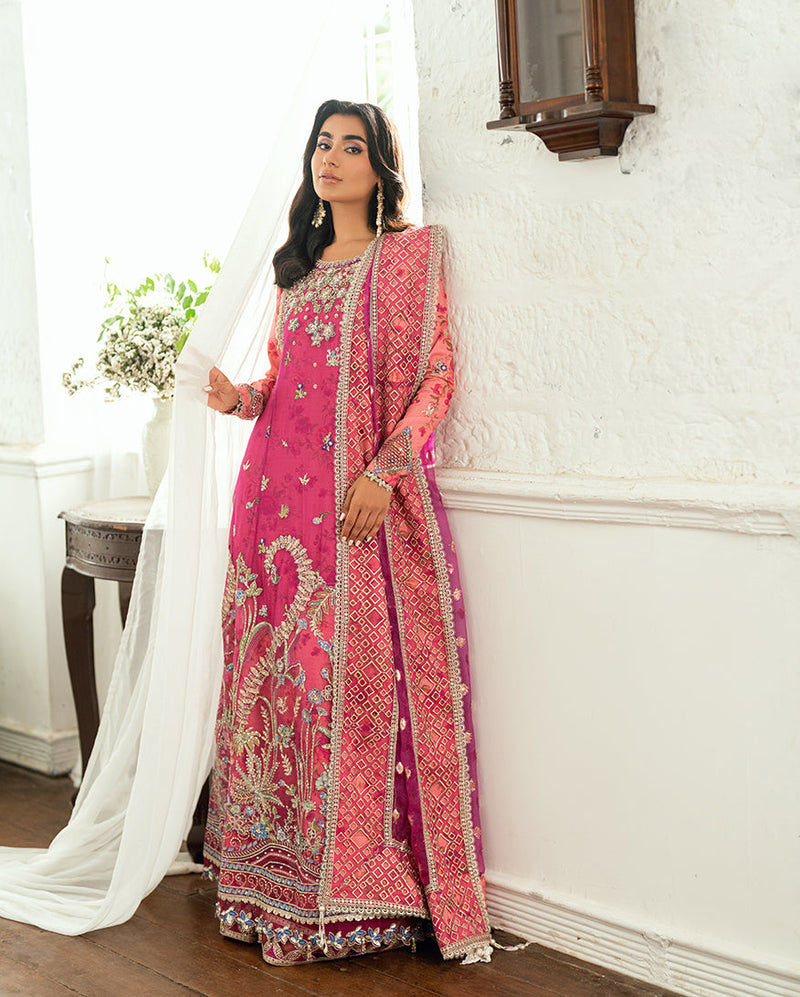 Mushq Sham Shandaar Embroidered Chiffon Unstitched 3Pc Suit - Geet Gulabi