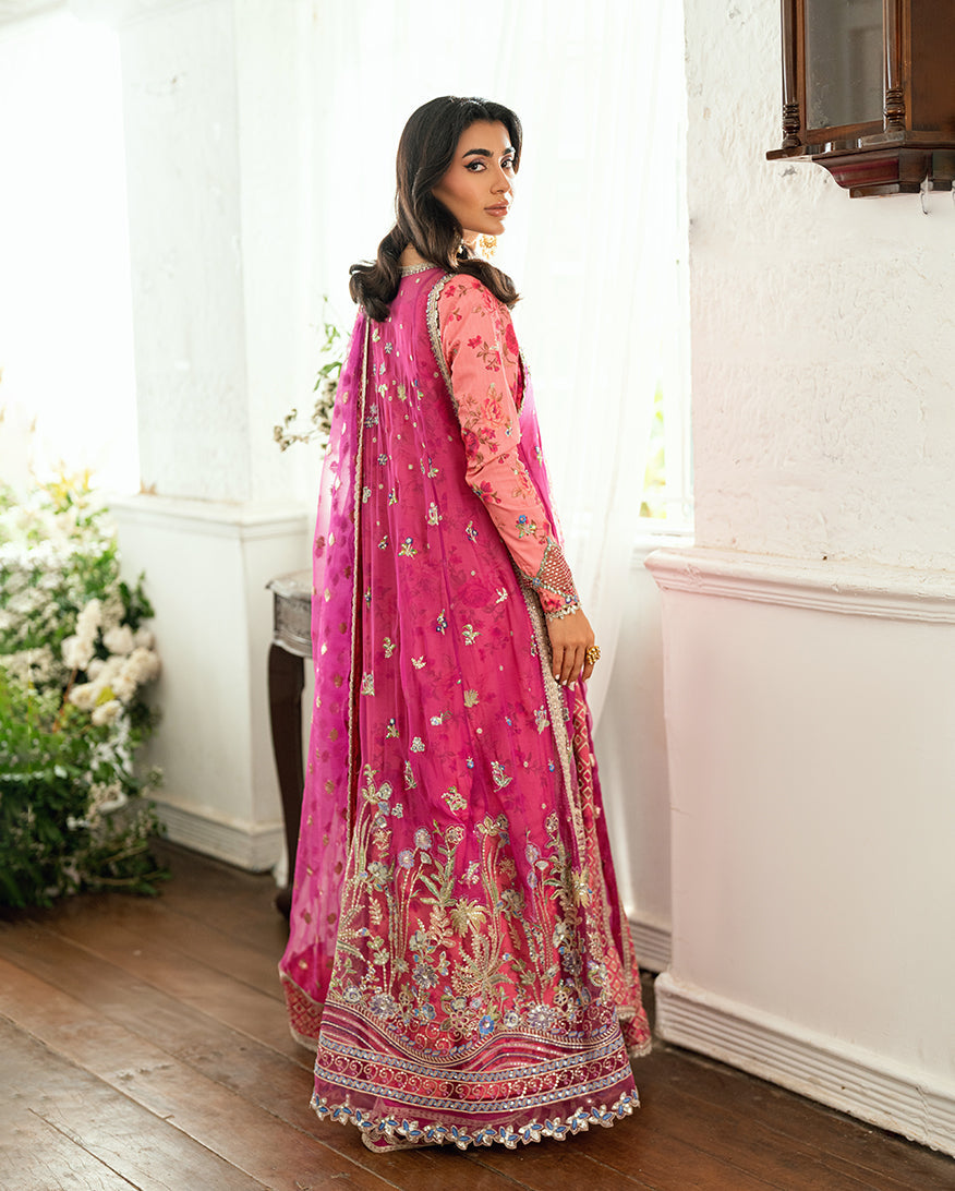 Mushq Sham Shandaar Embroidered Chiffon Unstitched 3Pc Suit - Geet Gulabi
