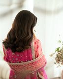 Mushq Sham Shandaar Embroidered Chiffon Unstitched 3Pc Suit - Geet Gulabi