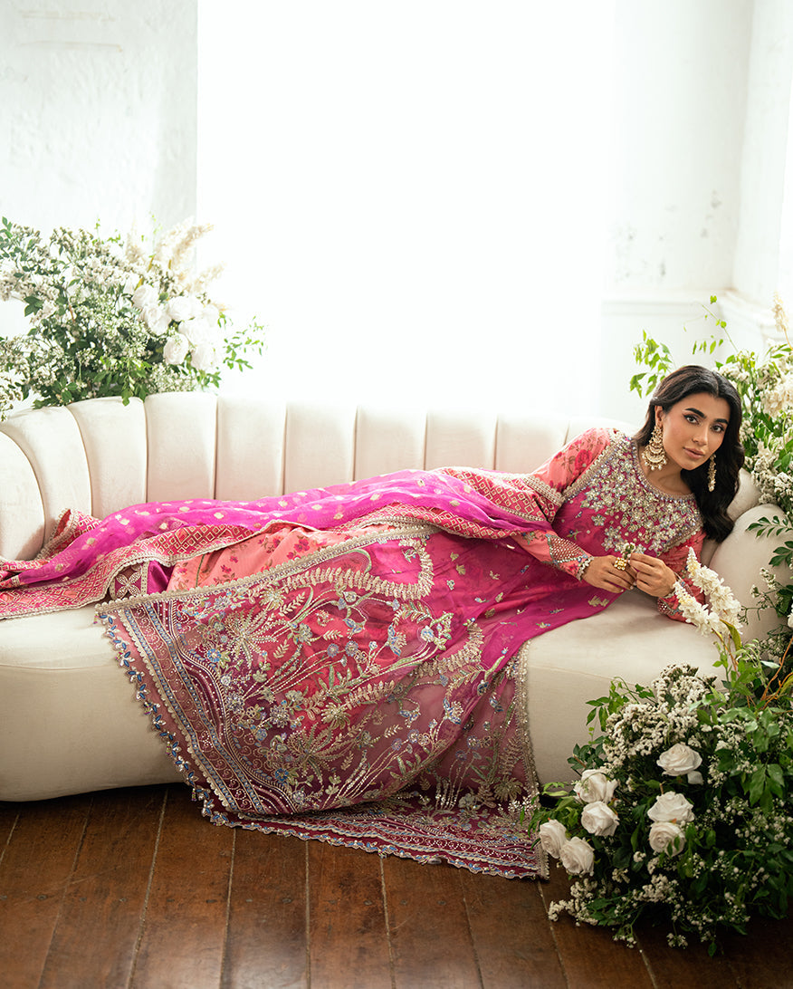 Mushq Sham Shandaar Embroidered Chiffon Unstitched 3Pc Suit - Geet Gulabi