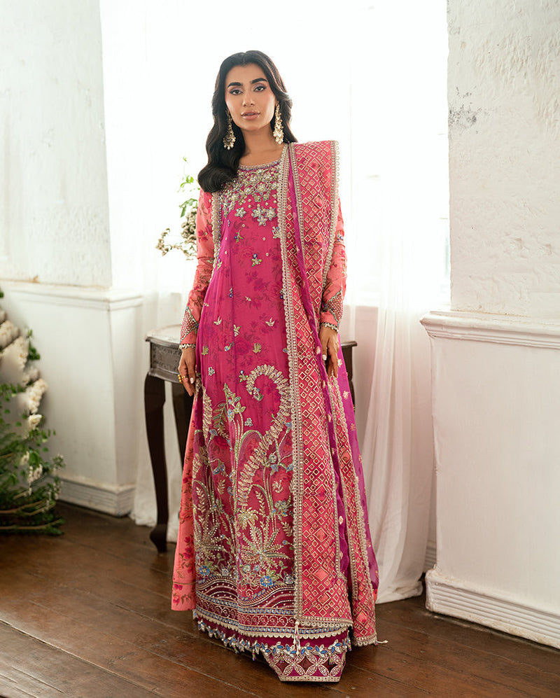 Mushq Sham Shandaar Embroidered Chiffon Unstitched 3Pc Suit - Geet Gulabi