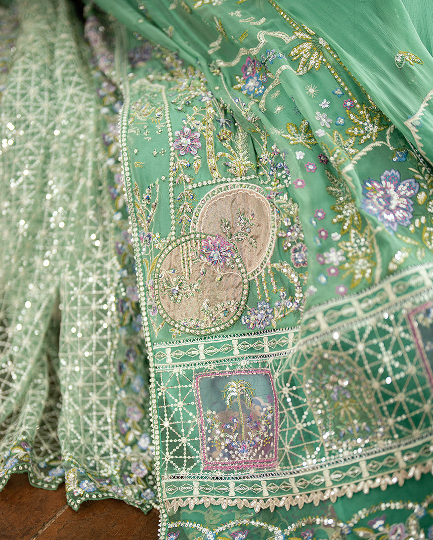 Mushq Sham Shandaar Embroidered Chiffon Unstitched 3Pc Suit - Adaa