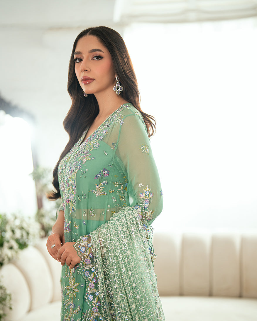 Mushq Sham Shandaar Embroidered Chiffon Unstitched 3Pc Suit - Adaa
