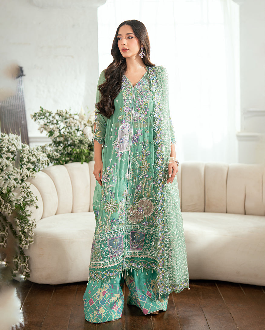 Mushq Sham Shandaar Embroidered Chiffon Unstitched 3Pc Suit - Adaa