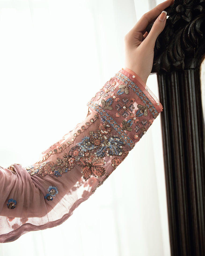 Mushq Sham Shandaar Embroidered Chiffon Unstitched 3Pc Suit - Roop Rangoli