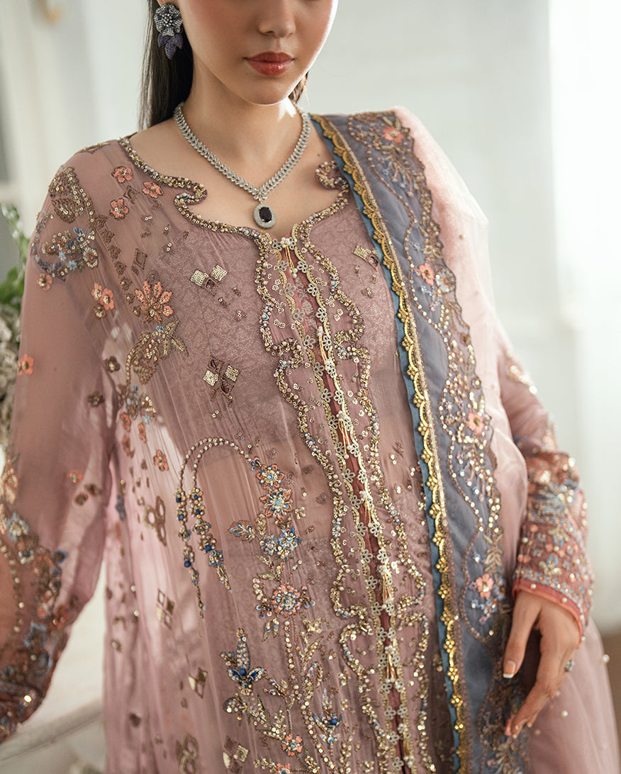 Mushq Sham Shandaar Embroidered Chiffon Unstitched 3Pc Suit - Roop Rangoli
