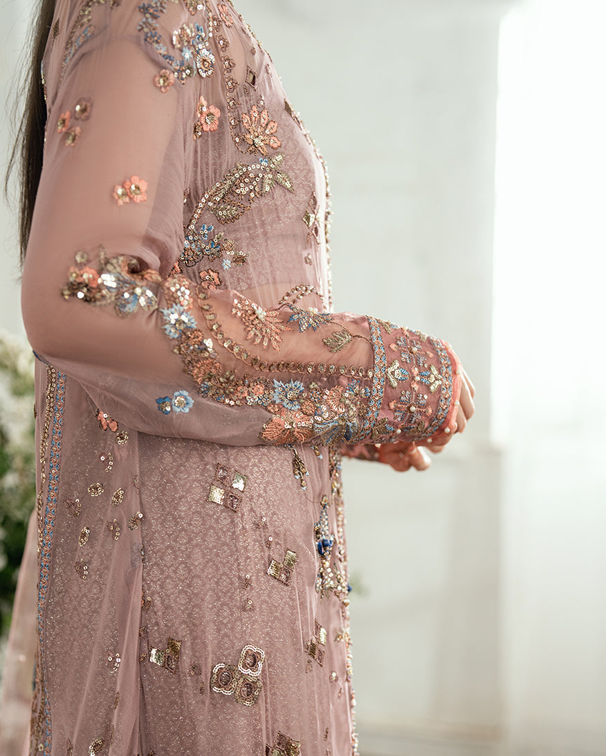 Mushq Sham Shandaar Embroidered Chiffon Unstitched 3Pc Suit - Roop Rangoli