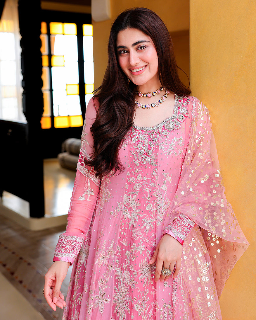 Mushq Bachelorette Chronicles Chiffon Unstitched 3Pc Suit - Pink Promise