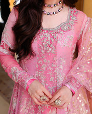 Mushq Bachelorette Chronicles Chiffon Unstitched 3Pc Suit - Pink Promise
