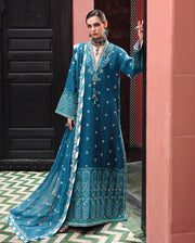 Mushq Nuvera Embroidered Raw Silk Unstitched 3Pc Suit - Rouge Sapphire