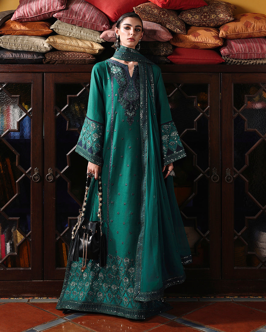 Mushq Nuvera Embroidered Raw Silk Unstitched 3Pc Suit - Royal Affair