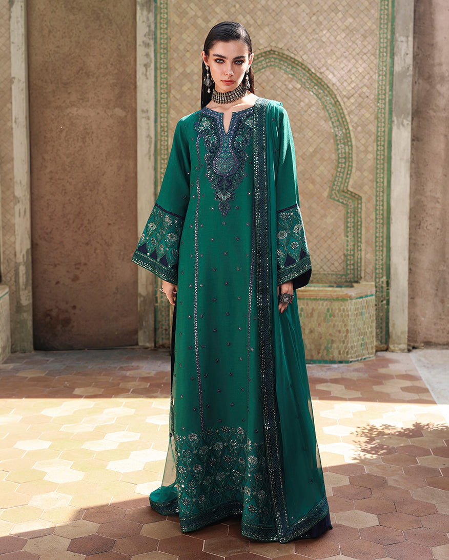 Mushq Nuvera Embroidered Raw Silk Unstitched 3Pc Suit - Royal Affair