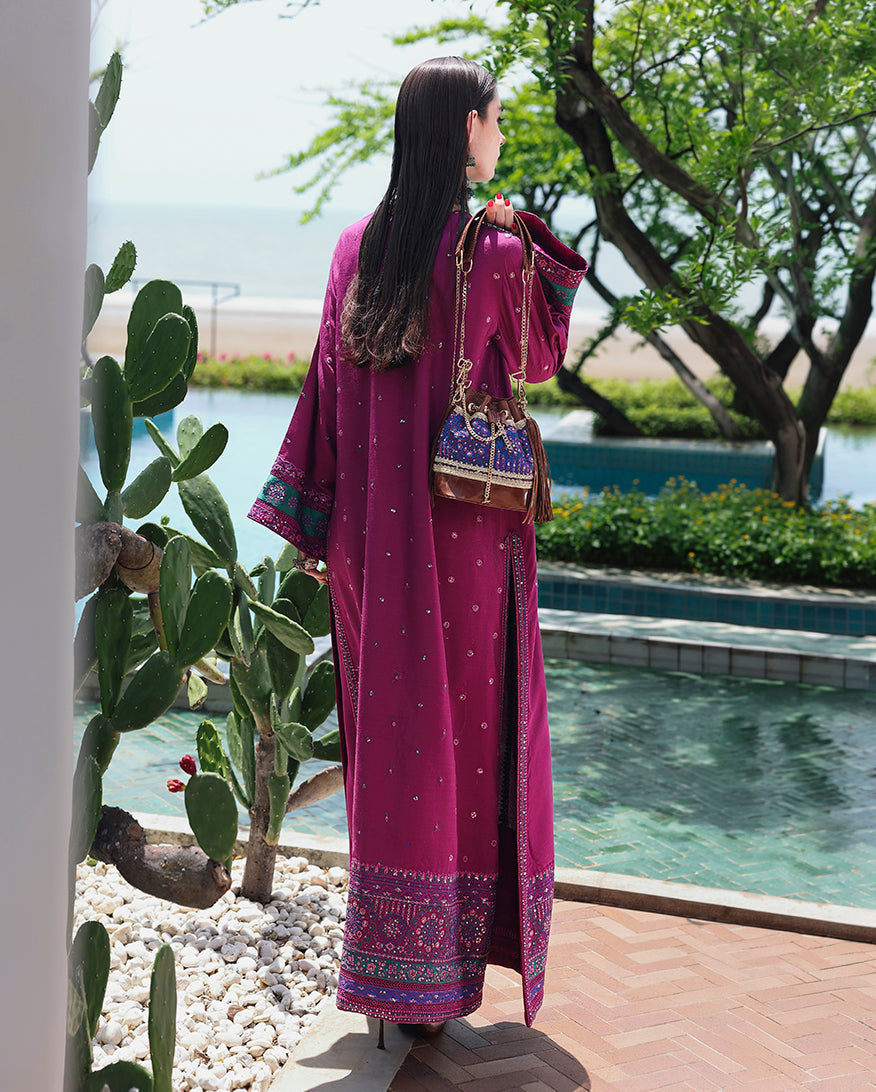 Mushq Nuvera Embroidered Raw Silk Unstitched 3Pc Suit - Reina Rouge