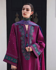 Mushq Nuvera Embroidered Raw Silk Unstitched 3Pc Suit - Reina Rouge