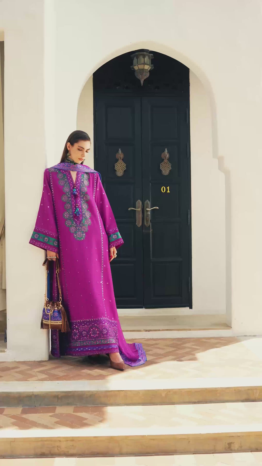 Mushq Nuvera Embroidered Raw Silk Unstitched 3Pc Suit - Reina Rouge