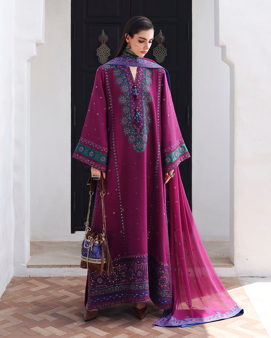 Mushq Nuvera Embroidered Raw Silk Unstitched 3Pc Suit - Reina Rouge
