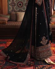 Mushq Nuvera Embroidered Raw Silk Unstitched 3Pc Suit - Carmine Jewel