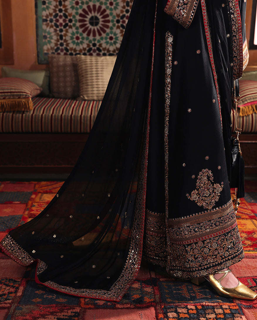 Mushq Nuvera Embroidered Raw Silk Unstitched 3Pc Suit - Carmine Jewel