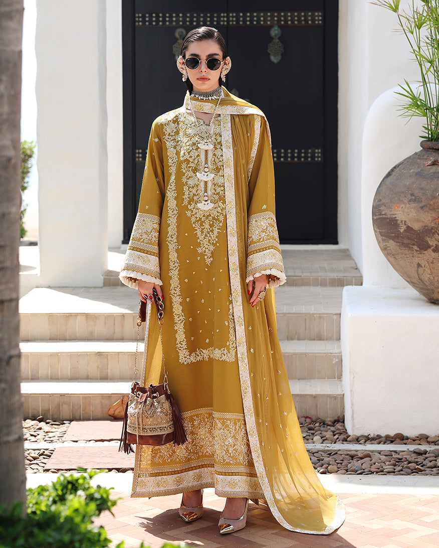 Mushq Nuvera Embroidered Raw Silk Unstitched 3Pc Suit - Rosalie Crown