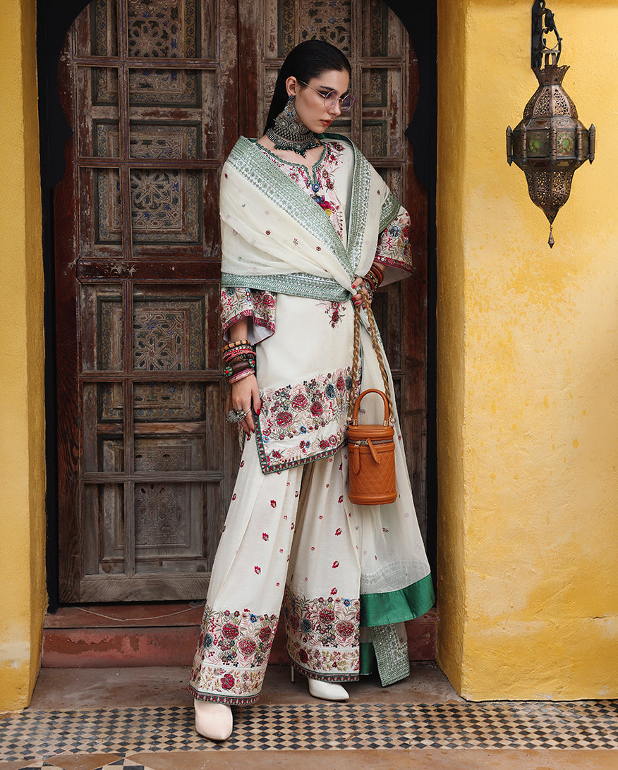 Mushq Nuvera Embroidered Raw Silk Unstitched 3Pc Suit - Vivienne Rose