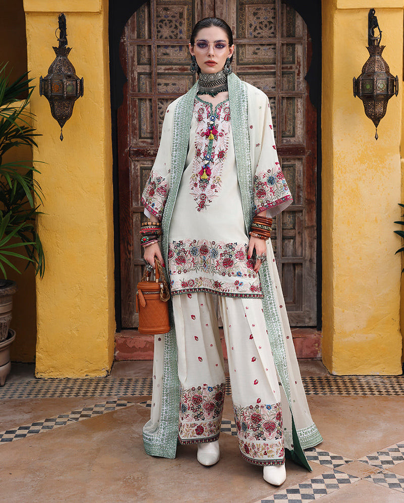 Mushq Nuvera Embroidered Raw Silk Unstitched 3Pc Suit - Vivienne Rose