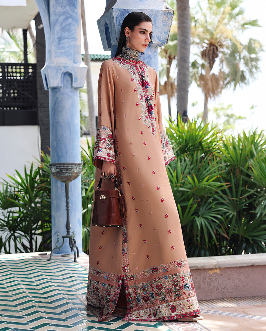 Mushq Nuvera Embroidered Raw Silk Unstitched 3Pc Suit - Belladona Royale