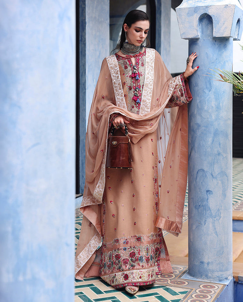 Mushq Nuvera Embroidered Raw Silk Unstitched 3Pc Suit - Belladona Royale