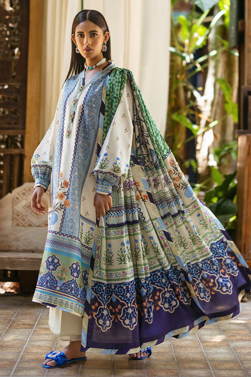 Mushq Nirvana Embroidered Raw Silk Unstitched 3Pc Suit MPS-05 Azure