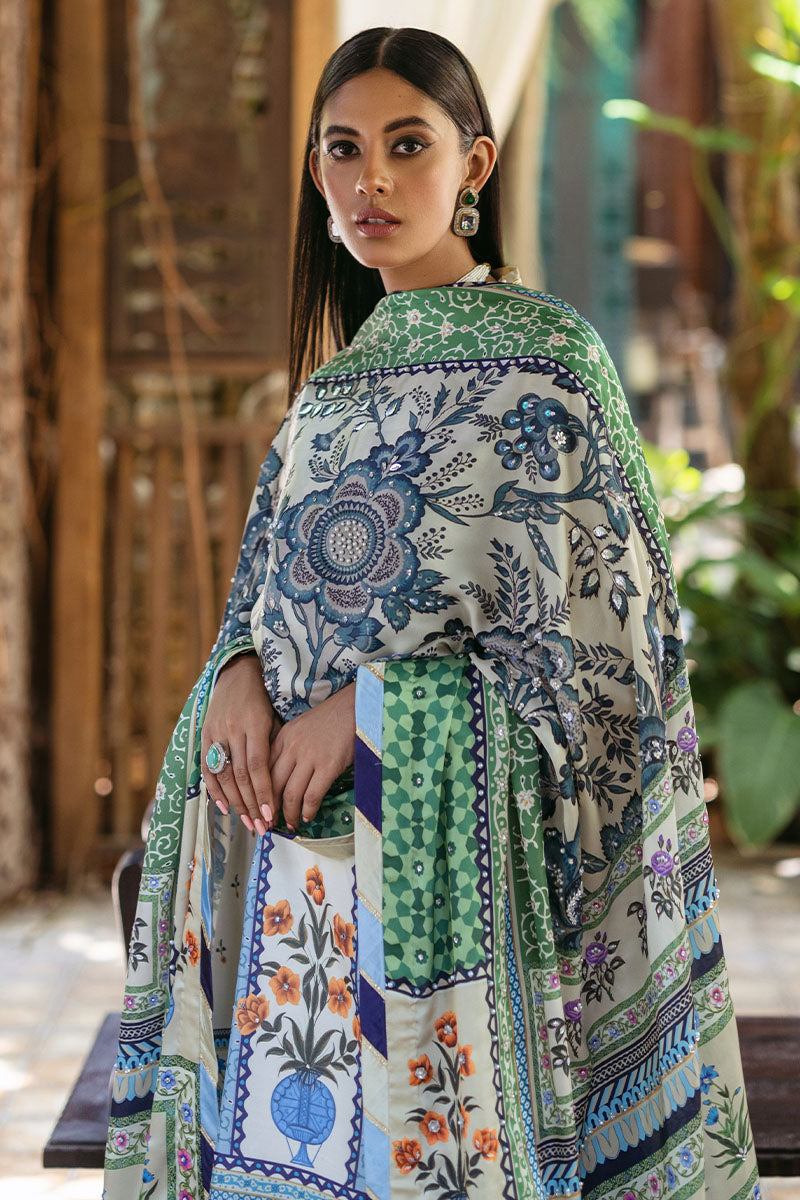 Mushq Nirvana Embroidered Raw Silk Unstitched 3Pc Suit MPS-05 Azure