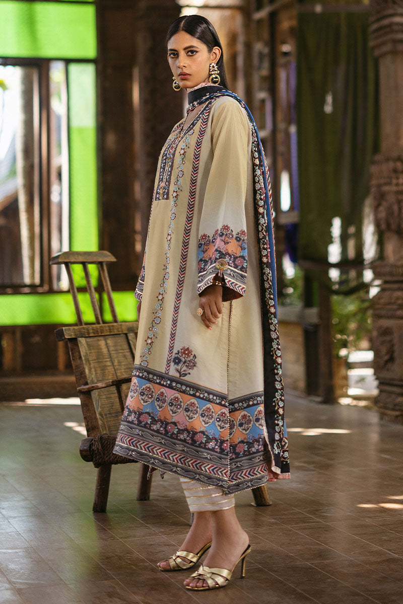 Mushq Nirvana Embroidered Raw Silk Unstitched 3Pc Suit MPS-09 Taupe