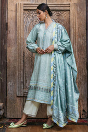 Mushq Nirvana Embroidered Raw Silk Unstitched 3Pc Suit MPS-10 Cerulean