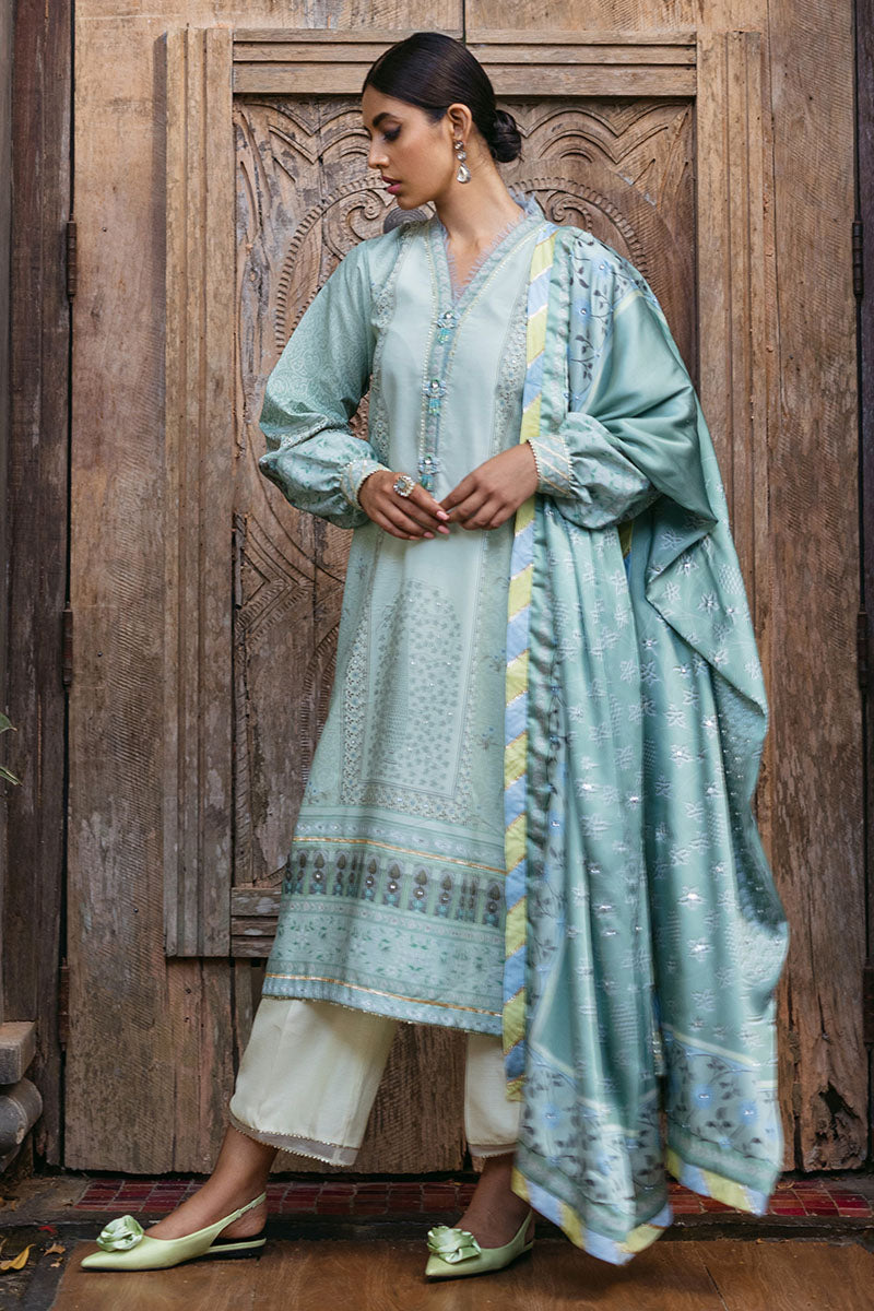 Mushq Nirvana Embroidered Raw Silk Unstitched 3Pc Suit MPS-10 Cerulean