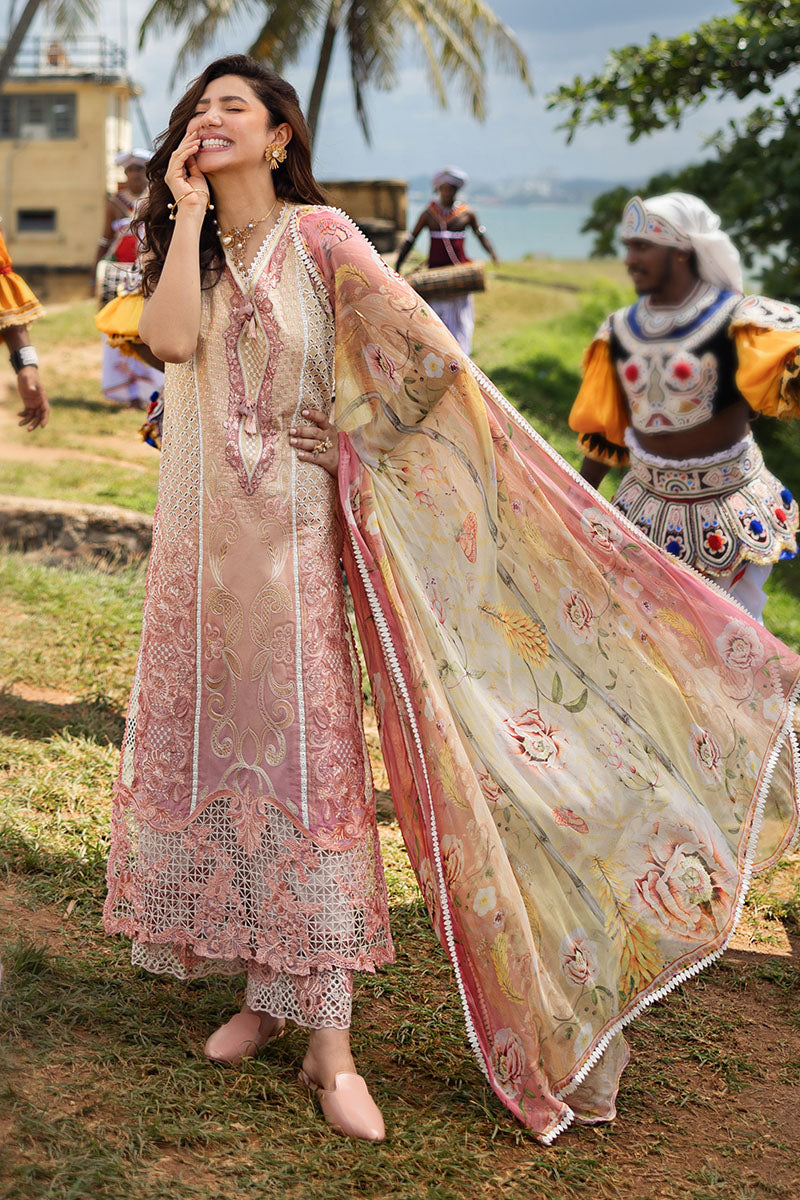 Mushq Manaram Embroidered Lawn Unstitched 3Pc Suit - Tranquil Spark