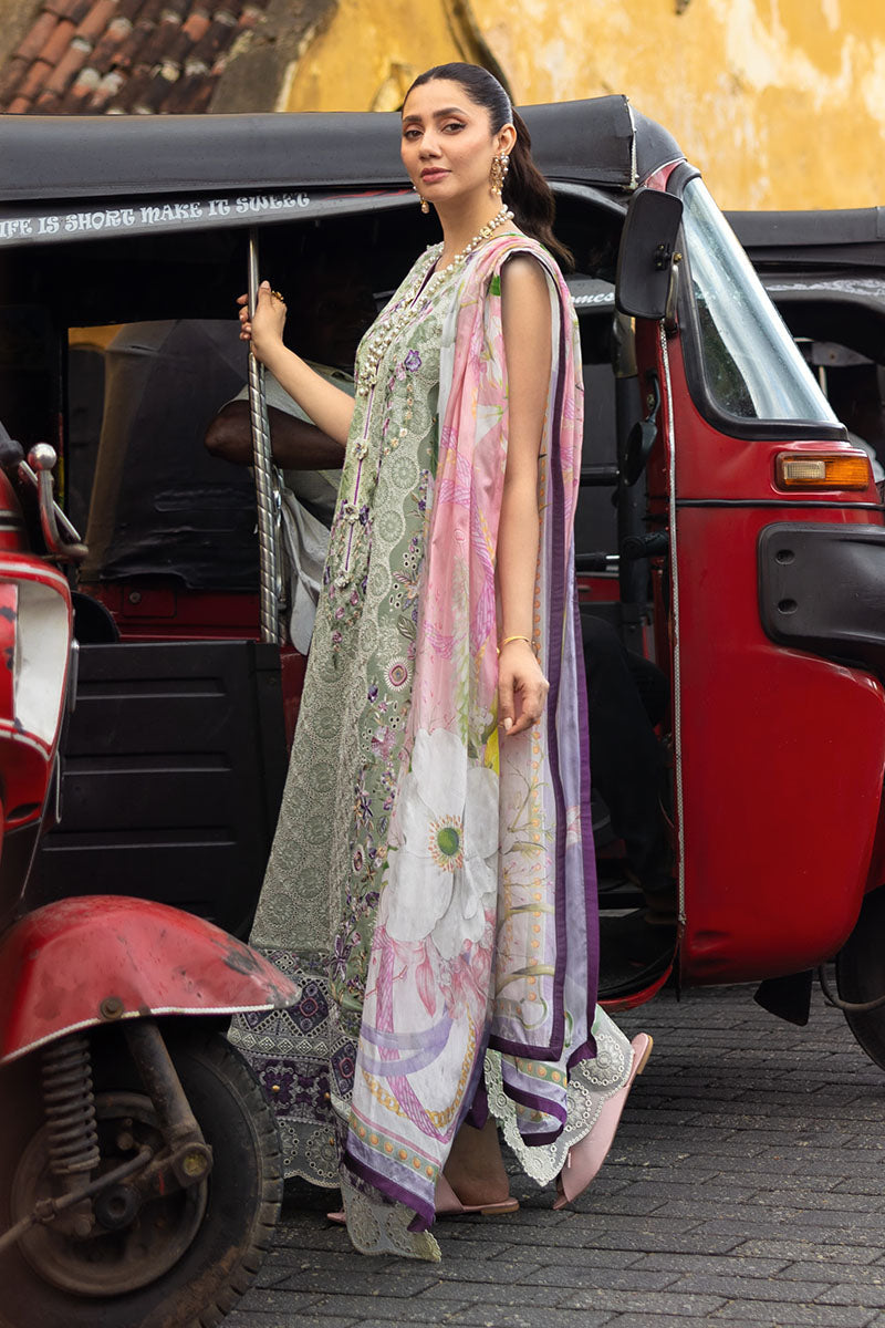 Mushq Manaram Embroidered Lawn Unstitched 3Pc Suit - Beaming Drift