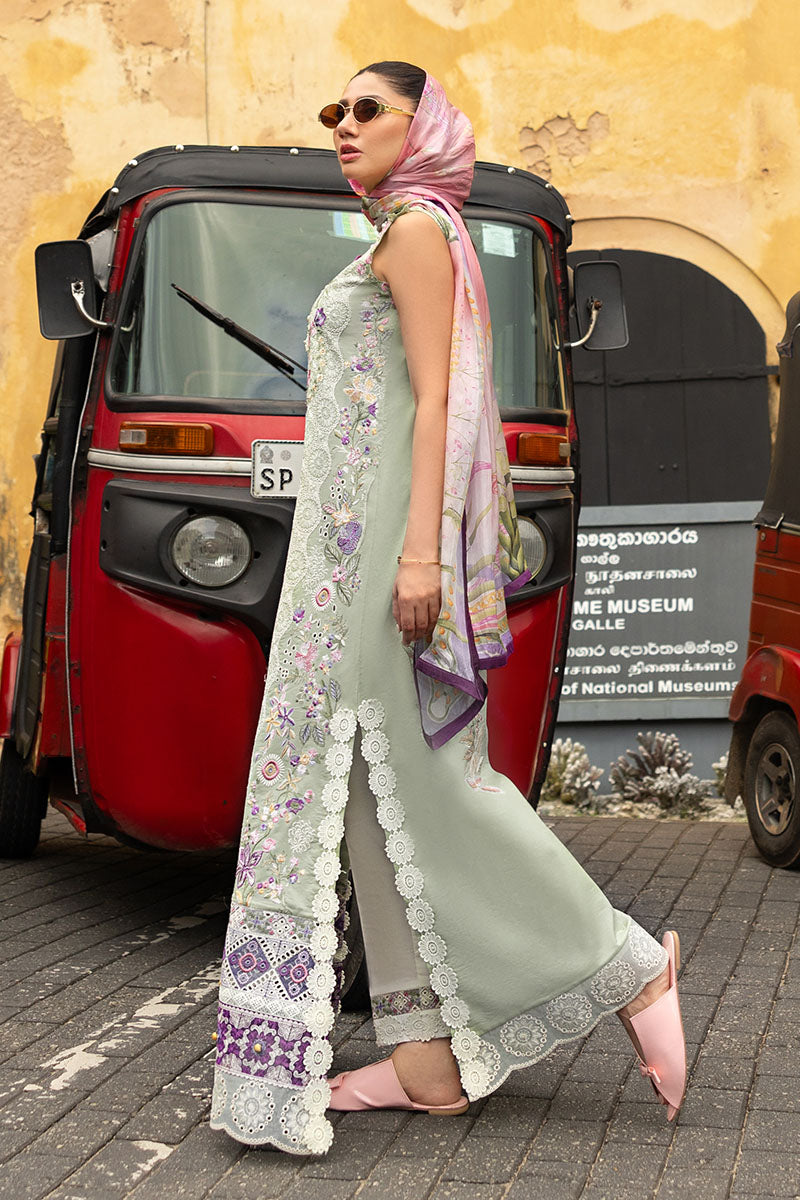 Mushq Manaram Embroidered Lawn Unstitched 3Pc Suit - Beaming Drift