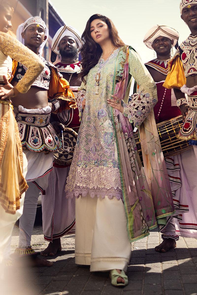 Mushq Manaram Embroidered Lawn Unstitched 3Pc Suit - Glittering Grace