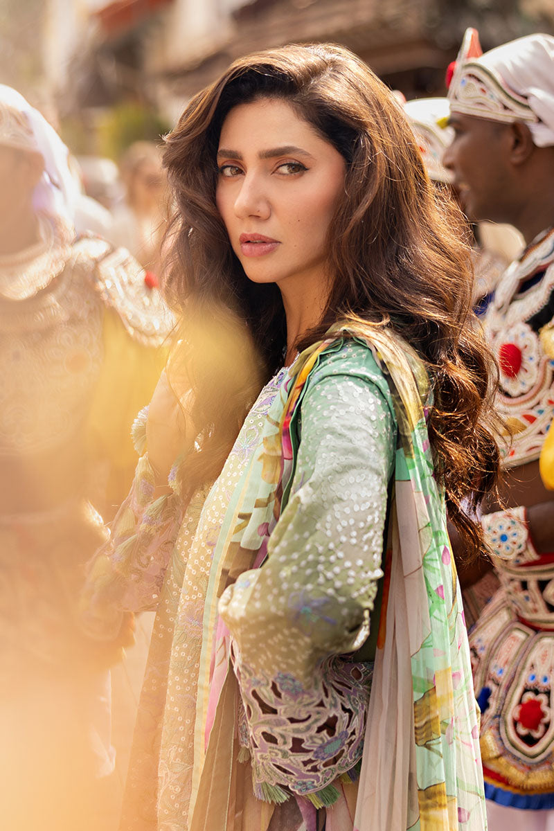 Mushq Manaram Embroidered Lawn Unstitched 3Pc Suit - Glittering Grace