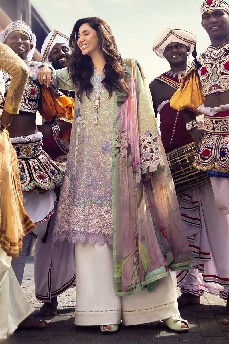 Mushq Manaram Embroidered Lawn Unstitched 3Pc Suit - Glittering Grace