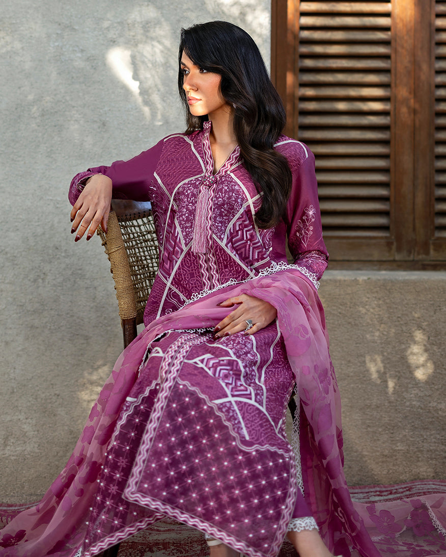 Mushq Astoria Festive Lawn Unstitched Embroidered 3Pc Suit - Rosea