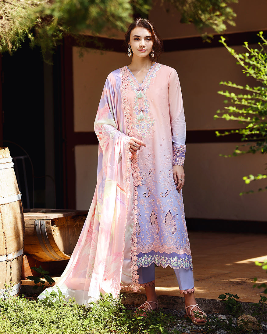 Mushq Solace Ombre Chikankari Lawn Unstitched 3Pc Suit - Morning Veil