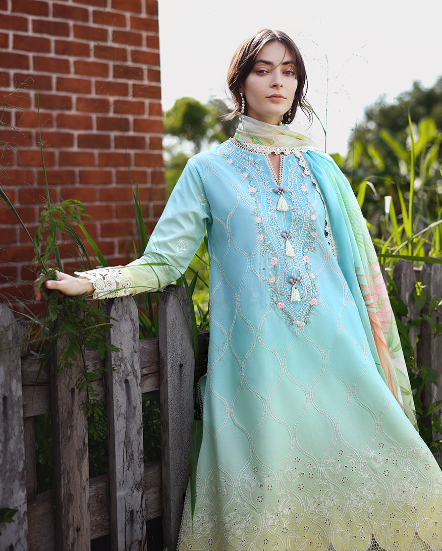 Mushq Solace Ombre Chikankari Lawn Unstitched 3Pc Suit - Ethereal Pause