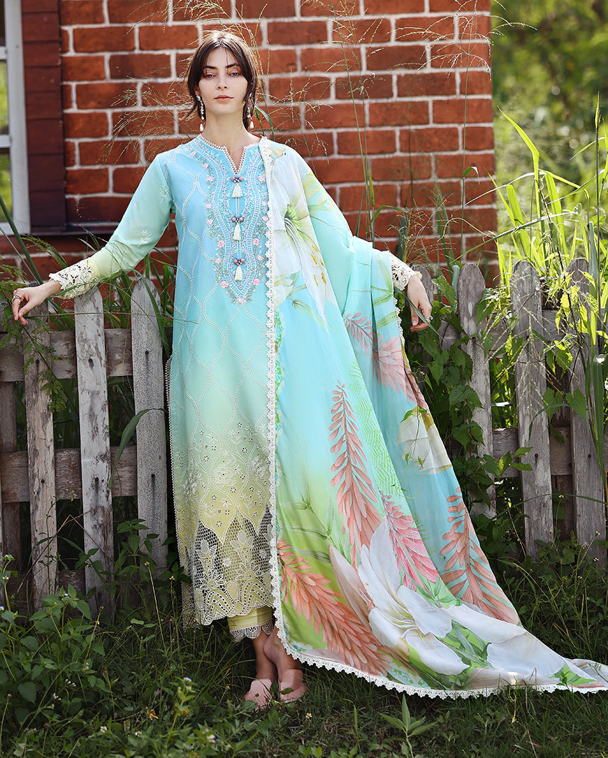Mushq Solace Ombre Chikankari Lawn Unstitched 3Pc Suit - Ethereal Pause