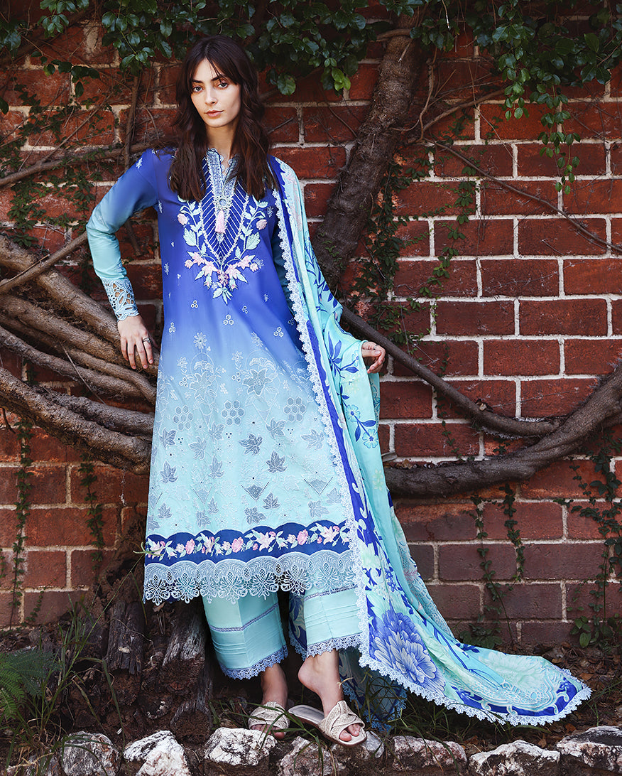 Mushq Solace Ombre Chikankari Lawn Unstitched 3Pc Suit - Moonlit Ease