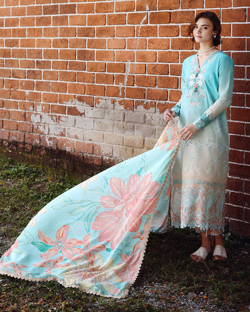 Mushq Solace Ombre Chikankari Lawn Unstitched 3Pc Suit - Whispered Dawn