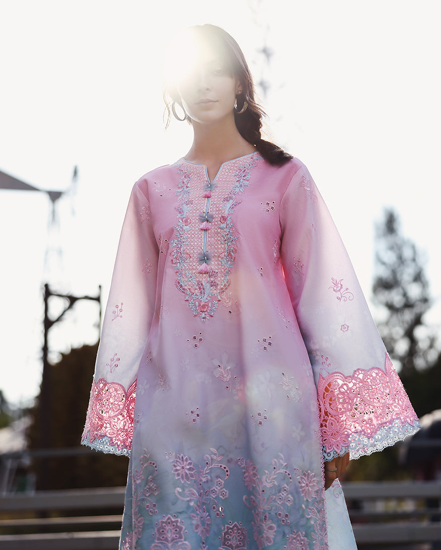 Mushq Solace Ombre Chikankari Lawn Unstitched 3Pc Suit - Faint Blossom